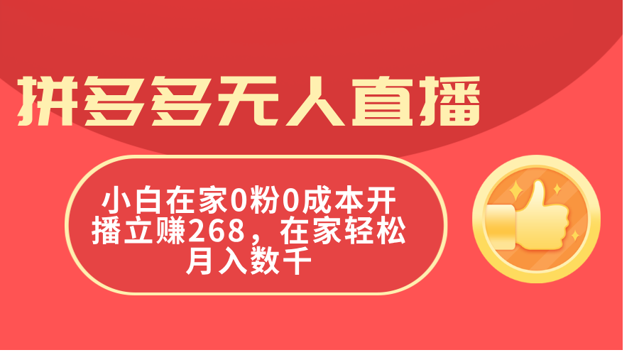 （11521期）拼多多无人直播，小白在家0粉0成本开播立赚268，在家轻松月入数千-网创资源总站