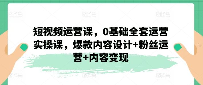 短视频运营课，0基础全套运营实操课，爆款内容设计+粉丝运营+内容变现-网创资源总站