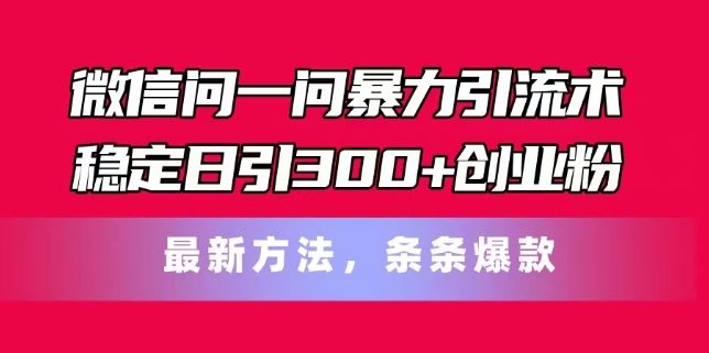 微信问一问暴力引流术，稳定日引300+创业粉，最新方法，条条爆款【揭秘】-网创资源总站