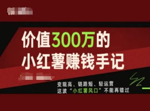价值300万的小红书赚钱手记，变现高、链路短、轻运营，这波“小红薯风口”不能再错过-网创资源总站