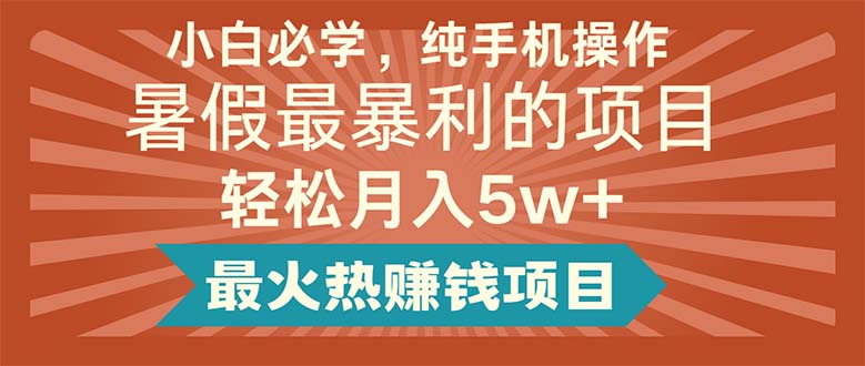 （11583期）小白必学，纯手机操作，暑假最暴利的项目轻松月入5w+最火热赚钱项目-网创资源总站