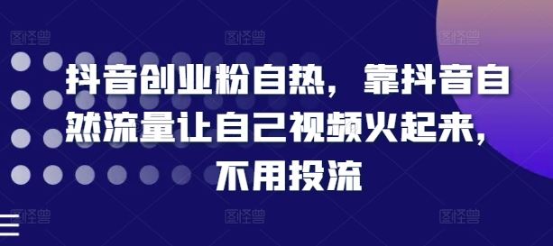 抖音创业粉自热，靠抖音自然流量让自己视频火起来，不用投流-网创资源总站