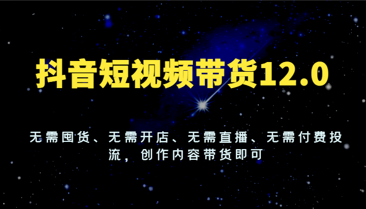 抖音短视频带货12.0，无需囤货、无需开店、无需直播、无需付费投流，创作内容带货即可-网创资源总站
