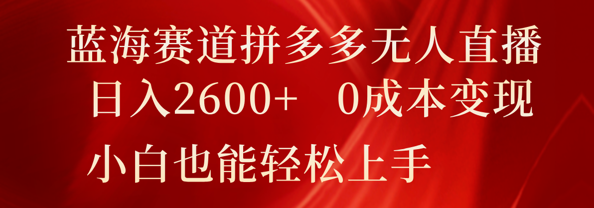 蓝海赛道拼多多无人直播，日入2600+，0成本变现，小白也能轻松上手-网创资源总站
