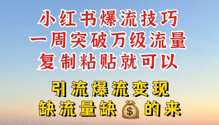 小红书爆流技巧，一周突破万级流量，复制粘贴就可以，引流爆流变现【揭秘】-网创资源总站