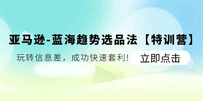 亚马逊蓝海趋势选品法【特训营】：玩转信息差，成功快速套利-网创资源总站