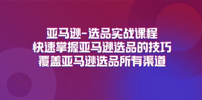 （11620期）亚马逊-选品实战课程，快速掌握亚马逊选品的技巧，覆盖亚马逊选品所有渠道-网创资源总站