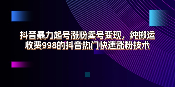 （11656期）抖音暴力起号涨粉卖号变现，纯搬运，收费998的抖音热门快速涨粉技术-网创资源总站