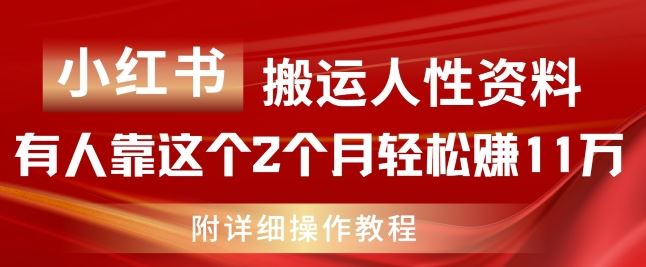 小红书搬运人性资料，有人靠这个2个月轻松赚11w，附教程【揭秘】-网创资源总站