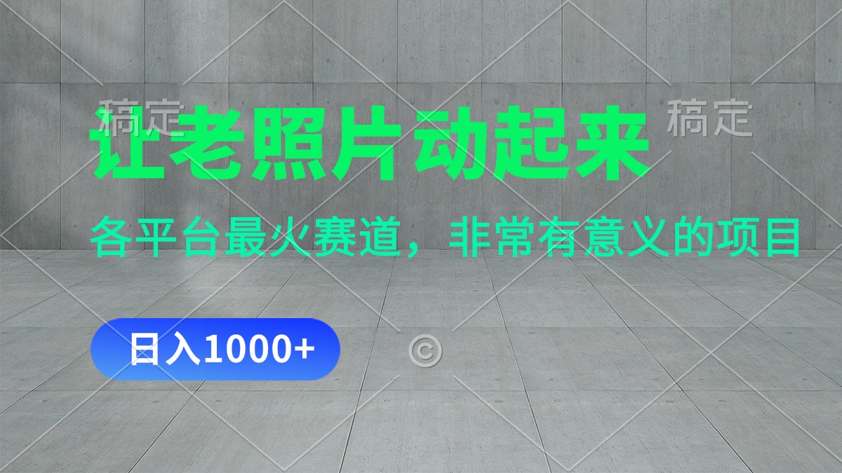 （11671期）让老照片动起来，一天变现1000+，各平台最火赛道，看完就会-网创资源总站