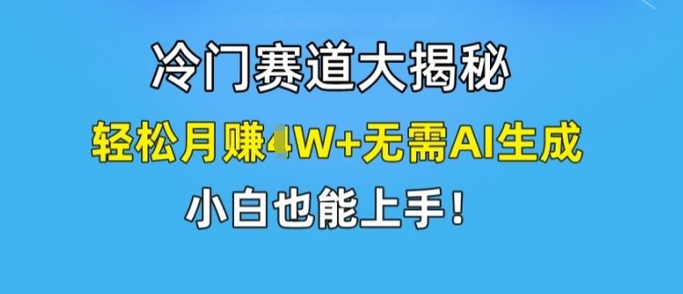 冷门赛道大揭秘，轻松月赚1W+无需AI生成，小白也能上手【揭秘】-网创资源总站