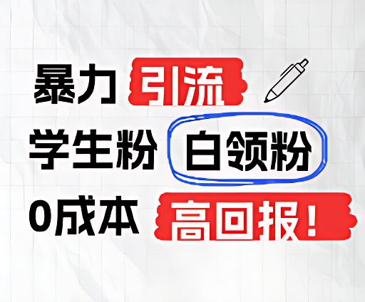暴力引流学生粉白领粉，吊打以往垃圾玩法，0成本，高回报-网创资源总站