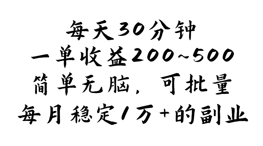（11764期）每天30分钟，一单收益200~500，简单无脑，可批量放大，每月稳定1万+的…-网创资源总站