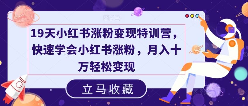 19天小红书涨粉变现特训营，快速学会小红书涨粉，月入十万轻松变现-网创资源总站