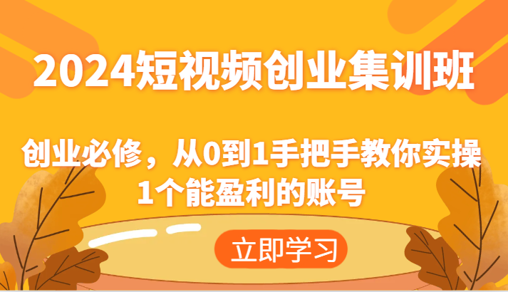 2024短视频创业集训班：创业必修，从0到1手把手教你实操1个能盈利的账号-网创资源总站