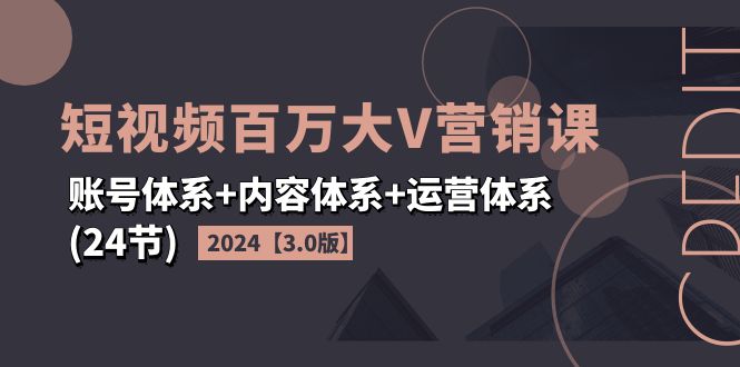 （11795期）2024短视频·百万大V营销课【3.0版】账号体系+内容体系+运营体系(24节)-网创资源总站