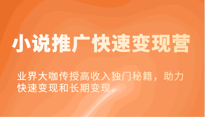 小说推广快速变现营-业界大咖传授高收入独门秘籍，助力快速变现和长期变现。-网创资源总站