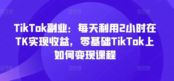 TikTok副业：每天利用2小时在TK实现收益，零基础TikTok上如何变现课程-网创资源总站