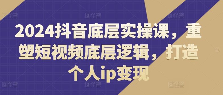 2024抖音底层实操课，​重塑短视频底层逻辑，打造个人ip变现-网创资源总站