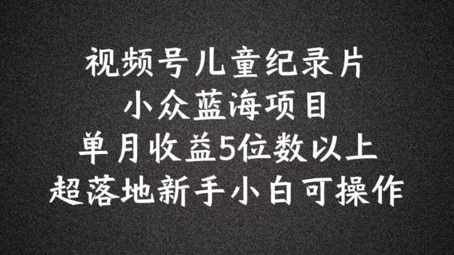 2024蓝海项目视频号儿童纪录片科普，单月收益5位数以上，新手小白可操作【揭秘】-网创资源总站