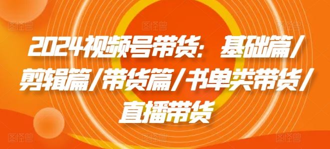 2024视频号带货：基础篇/剪辑篇/带货篇/书单类带货/直播带货-网创资源总站
