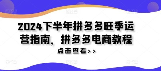 2024下半年拼多多旺季运营指南，拼多多电商教程-网创资源总站