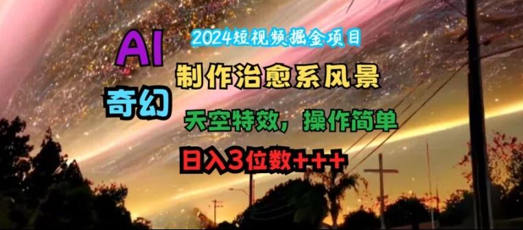 2024短视频掘金项目，AI制作治愈系风景，奇幻天空特效，操作简单，日入3位数【揭秘】-网创资源总站