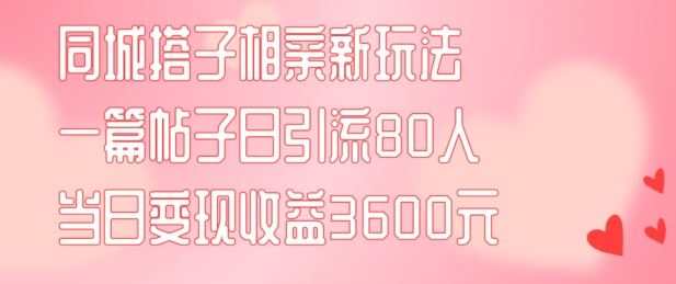 同城搭子相亲新玩法一篇帖子引流80人当日变现3600元(项目教程+实操教程)【揭秘】-网创资源总站