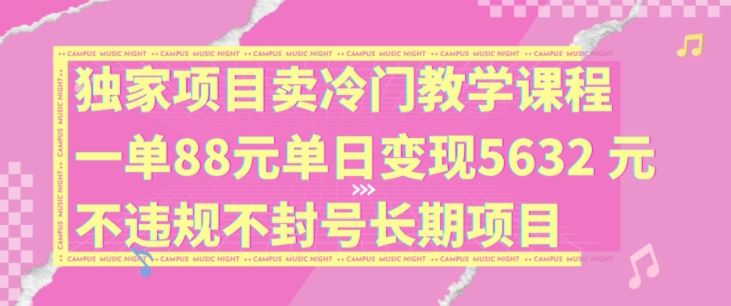 独家项目卖冷门教学课程一单88元单日变现5632元违规不封号长期项目【揭秘】-网创资源总站
