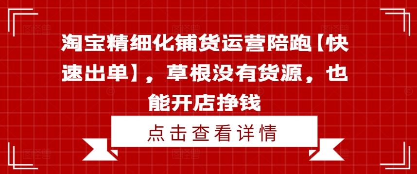 淘宝精细化铺货运营陪跑【快速出单】，草根没有货源，也能开店挣钱-网创资源总站