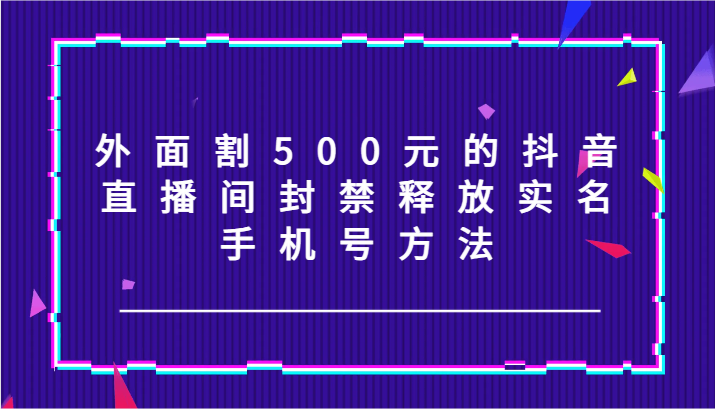 外面割500元的抖音直播间封禁释放实名/手机号方法！-网创资源总站