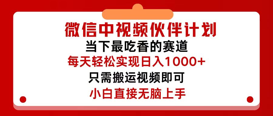 （12017期）微信中视频伙伴计划，仅靠搬运就能轻松实现日入500+，关键操作还简单，…-网创资源总站