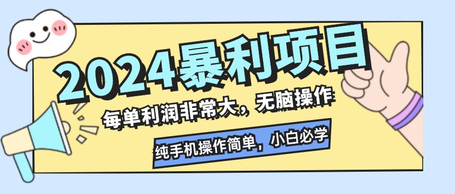 （12130期）2024暴利项目，每单利润非常大，无脑操作，纯手机操作简单，小白必学项目-网创资源总站