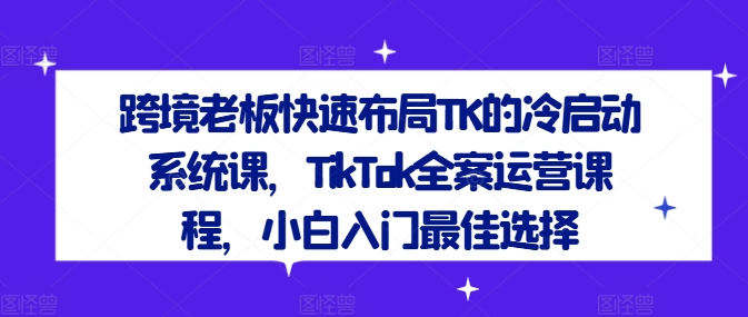 跨境老板快速布局TK的冷启动系统课，TikTok全案运营课程，小白入门最佳选择-网创资源总站