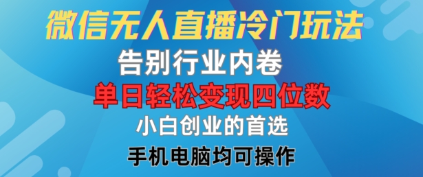 微信无人直播冷门玩法，告别行业内卷，单日轻松变现四位数，小白的创业首选-网创资源总站