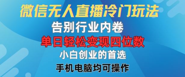 微信无人直播冷门玩法，告别行业内卷，单日轻松变现四位数，小白的创业首选【揭秘】-网创资源总站