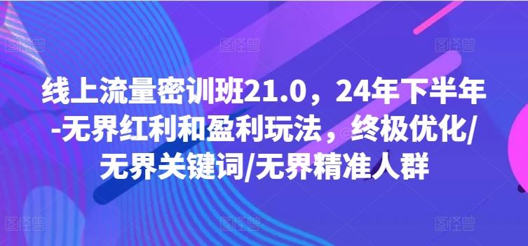 线上流量密训班21.0，24年下半年-无界红利和盈利玩法，终极优化/无界关键词/无界精准人群-网创资源总站