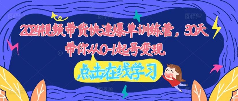 2024视频带货快速爆单训练营，30天带你从0-1起号变现-网创资源总站