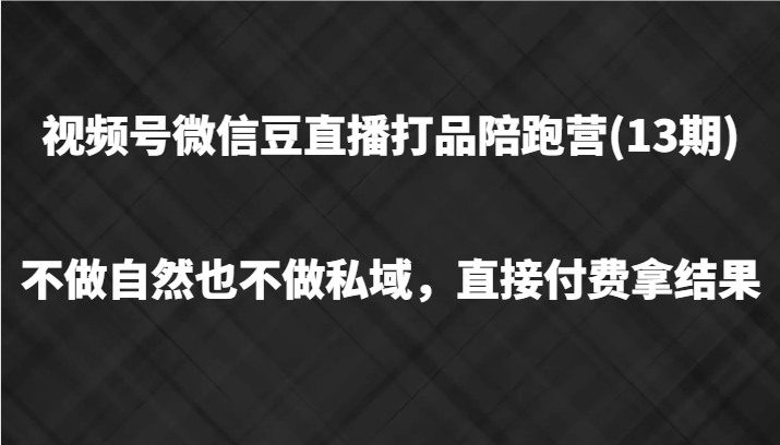 视频号微信豆直播打品陪跑(13期)，不做不自然流不做私域，直接付费拿结果-网创资源总站