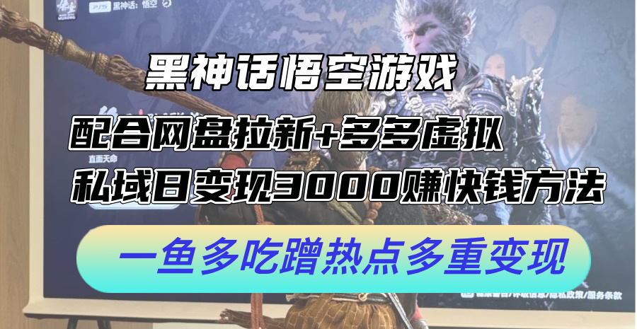 （12316期）黑神话悟空游戏配合网盘拉新+多多虚拟+私域日变现3000+赚快钱方法。…-网创资源总站
