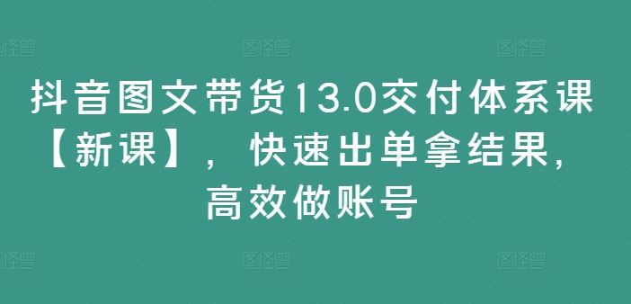 抖音图文带货13.0交付体系课【新课】，快速出单拿结果，高效做账号-网创资源总站