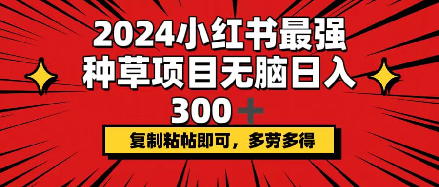 （12336期）2024小红书最强种草项目，无脑日入300+，复制粘帖即可，多劳多得-网创资源总站