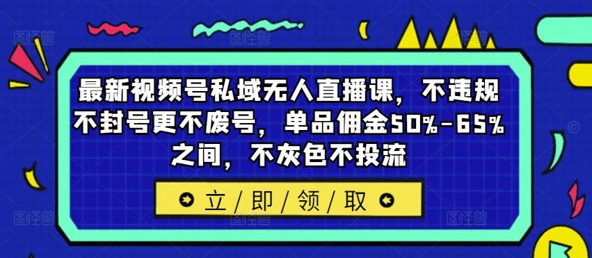 最新视频号私域无人直播课，不违规不封号更不废号，单品佣金50%-65%之间，不灰色不投流-网创资源总站