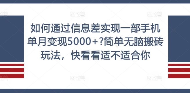 如何通过信息差实现一部手机单月变现5000+?简单无脑搬砖玩法，快看看适不适合你【揭秘】-网创资源总站