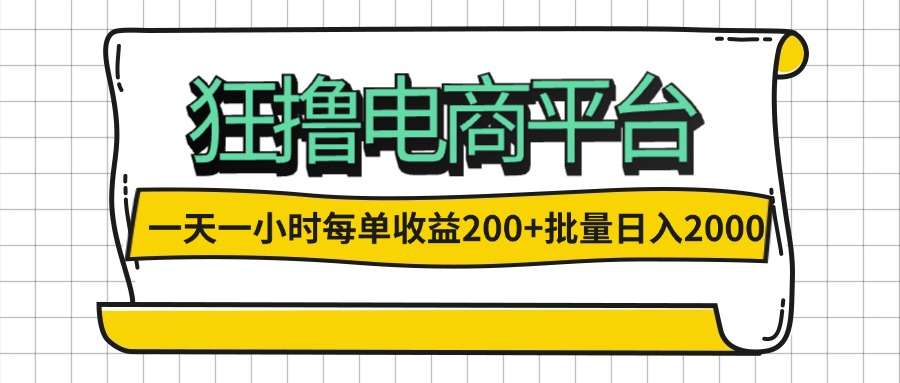 （12463期）一天一小时 狂撸电商平台 每单收益200+ 批量日入2000+-网创资源总站