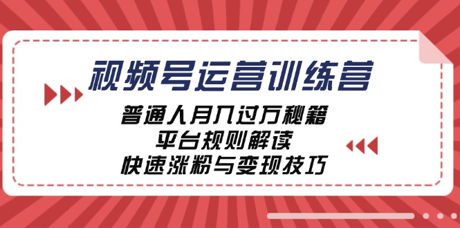 视频号运营训练营：普通人月入过万秘籍，平台规则解读，快速涨粉与变现-网创资源总站