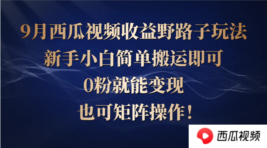 西瓜视频收益野路子玩法，新手小白简单搬运即可，0粉就能变现，也可矩…-网创资源总站