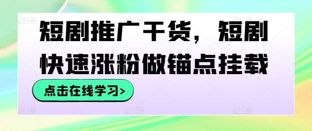 短剧推广干货，短剧快速涨粉做锚点挂载-网创资源总站