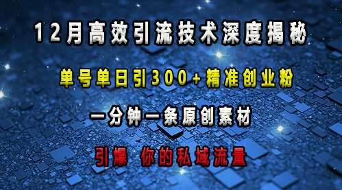 最新高效引流技术深度揭秘 ，单号单日引300+精准创业粉，一分钟一条原创素材，引爆你的私域流量-网创资源总站