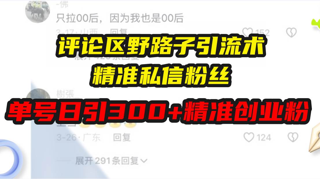 （13676期）评论区野路子引流术，精准私信粉丝，单号日引流300+精准创业粉-网创资源总站